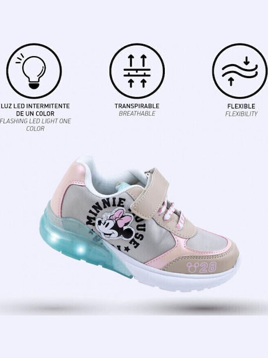 Minnie Mouse Kids Sneakers with Scratch & Lights Beige