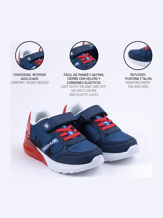 Spiderman Παιδικά Sneakers με Σκρατς & Φωτάκια Μπλε