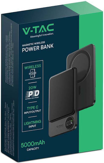 V-TAC MagSafe Power Bank 5000mAh 20W με Θύρα USB-C Σκούρο Γκρι