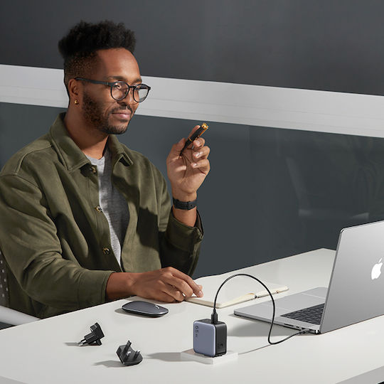 Ugreen Charger Without Cable GaN with USB-A Port and 2 USB-C Ports 65W Gray (Worldwide Travel)