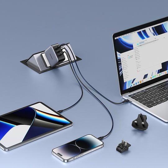 Ugreen Charger Without Cable GaN with USB-A Port and 2 USB-C Ports 65W Gray (Worldwide Travel)