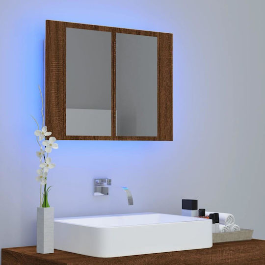 vidaXL Rechteckiger Badezimmerspiegel LED aus Spanplatte mit Schrank 60x45cm Braun