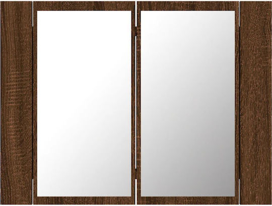 vidaXL Rechteckiger Badezimmerspiegel LED aus Spanplatte mit Schrank 60x45cm Braun