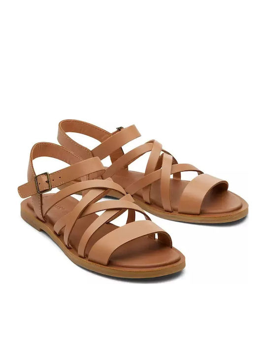 Sephina Leather Women's Flat Sandals with Strap Sandy Beige