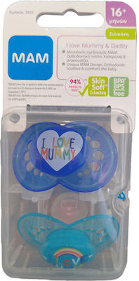 Mam Orthodontic Pacifiers Silicone I Love Mummy Blue-Turquoise for 16+ months 2pcs