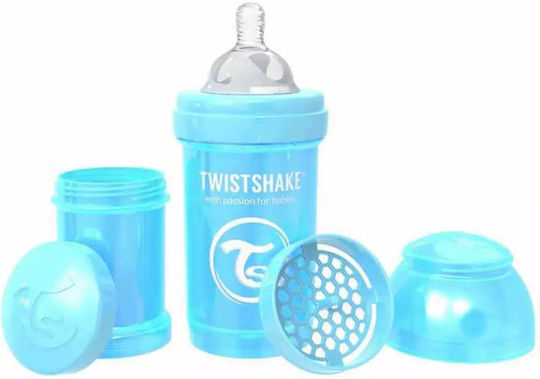Twistshake Пластмасова Бебешка Бутилка Пастелно Синя Бебешка Бутилка За Колики Силиконов Биберон За 0+ Месеца Синя 180мл