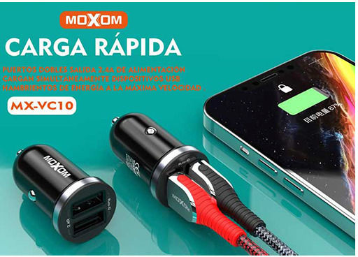Moxom MX-VC10 Car Charger 2.4A with Ports: 2xUSB Black Color