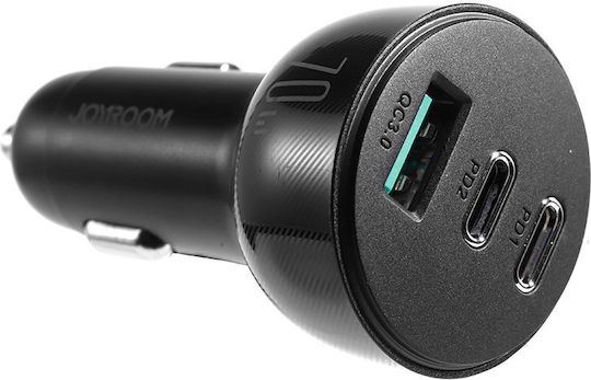 Joyroom JR-CL26 Φορτιστής Αυτοκινήτου 70W με Θύρες: 1xUSB 2xType-C Μαύρο Χρώμα