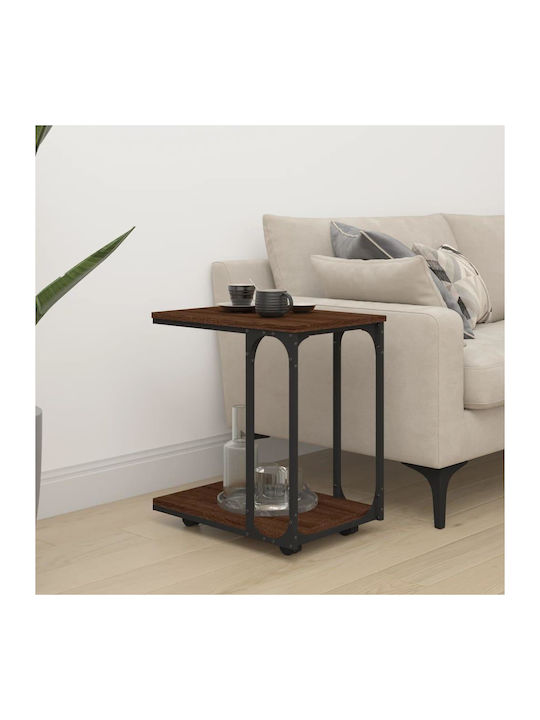 Rectangular Wooden Side Table with Wheels Chestnut L50xW35xH55.5cm