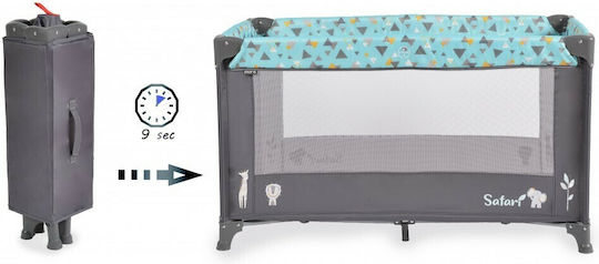 Moni Safari Παρκοκρέβατο με Στρώμα Grey-Turquoise 125x65cm