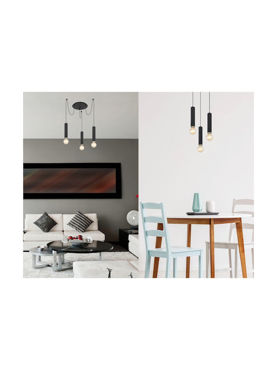 Globo Lighting Marion Pendant Light Three-Light for Socket E27 Black