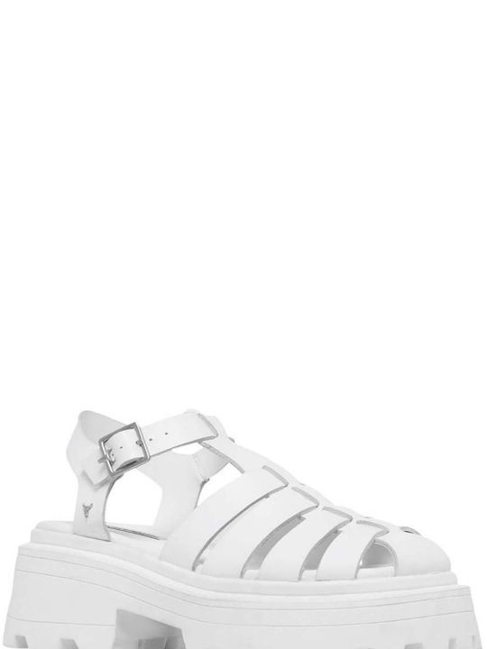 Windsor Smith Leather Women's Sandals White with Chunky Medium Heel