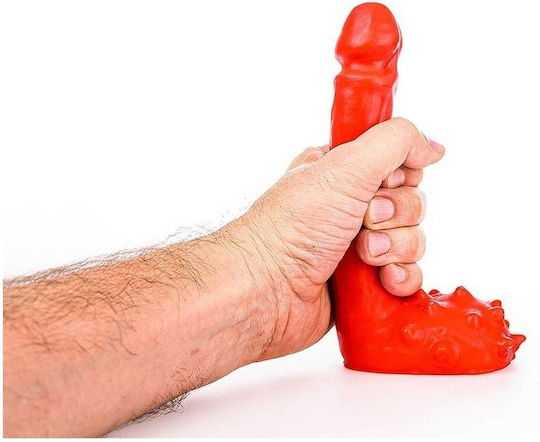 All Black All Red Ρεαλιστικό Dildo με Όρχεις Κόκκινο 18cm