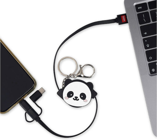 Legami Milano Charge 'N Roll - Panda Retractable USB to Lightning / Type-C 1m Cable Multicolour (TRC0001)