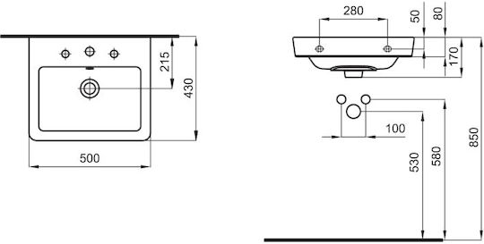 Roca Caserta Ένθετος Νιπτήρας Πορσελάνης 50x43cm Λευκός Roca Caserta Ένθετος Νιπτήρας Πορσελάνης 50x43cm Λευκός