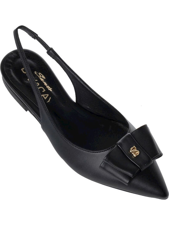 Γυναικείες Μπαλαρίνες Slingback με Λουράκι σε Μαύρο Χρώμα
