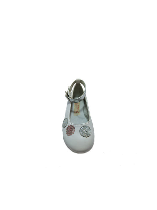 Ricco Mondo Kids Anatomic Leather Ballerinas with Adjustable Metal Clasp White