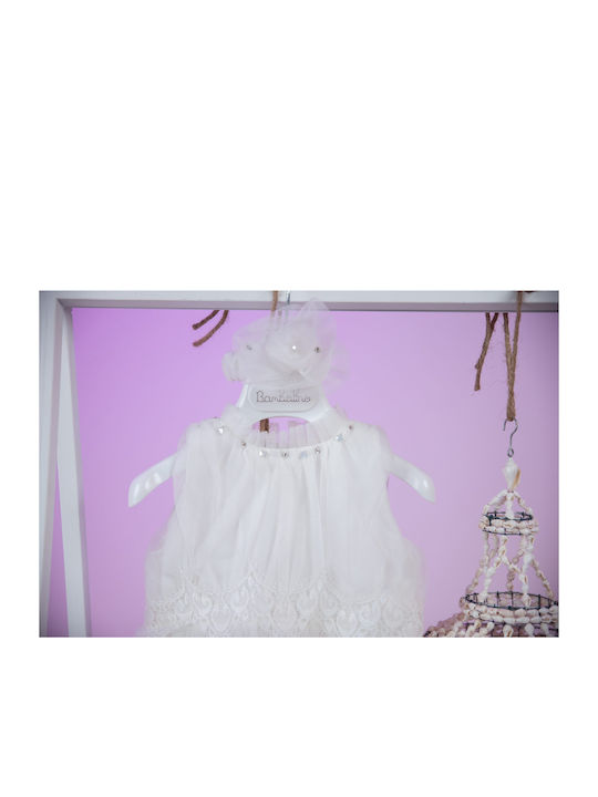Bambolino Emma White Baptism Clothing Set with Hair Accessories & Dress made of Tulle 2pcs