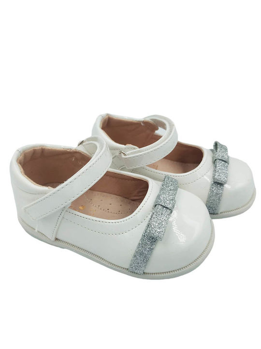 Giardido Doro Kinder Anatomische Ballerinas Lack Glitzer Schleife Weiß (KLEINE FORM)