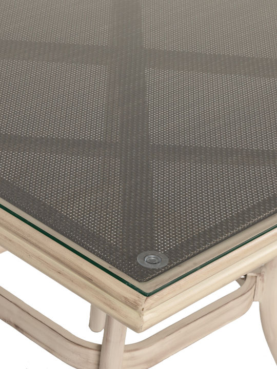 Angola Sitting Room Outdoor Free Standing Table with Glass Surface and Aluminum Frame White 80x80x75cm