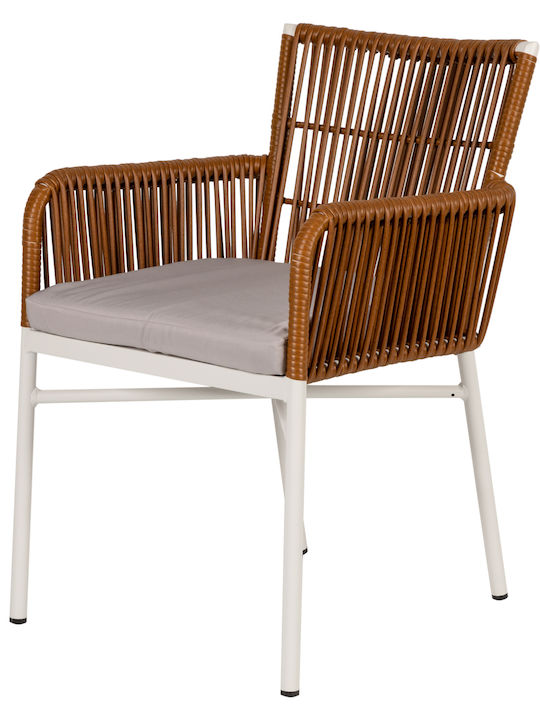 Fotoliu de Exterior Rattan Bluenile Alb / maro cu pernă 1buc 56x60x89cm.