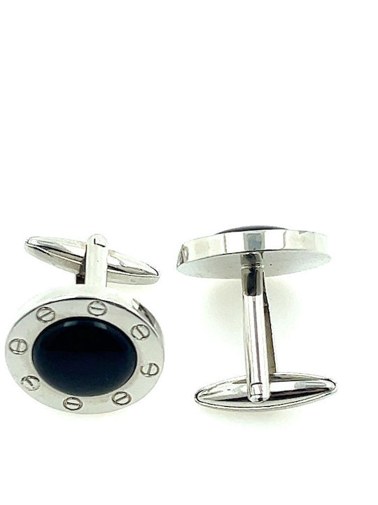 Men's Stainless Steel Cufflinks with Black Onyx