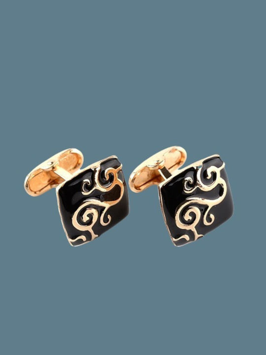 Cufflinks gold embossed , in gold and black color, made of brass alloy.