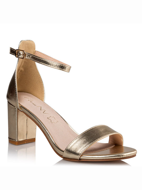 Envie Shoes Women's Sandals with Ankle Strap Gold with Chunky Medium Heel V65-17200-59