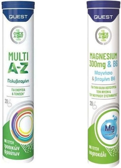 Quest Once a Day Multi A-Z Multivitamin Multi A-Z 20 Effervescent Tablets & Magnesium 300mg & B6 20 Effervescent Tablets for Energy & Immune Support