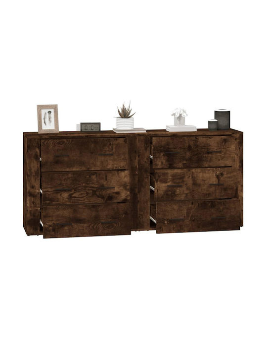 vidaXL Kommode Für Schlafzimmer Holzschatten Rauch Eiche Mit 6 Schubladen 160x33x70cm