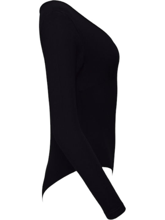 Lingerie Wrap Long Sleeve Bodysuit Black