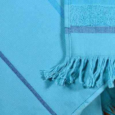 Pestemal Siska Aqua Beach Towel Pareo Light Blue with Fringes 155x70cm.