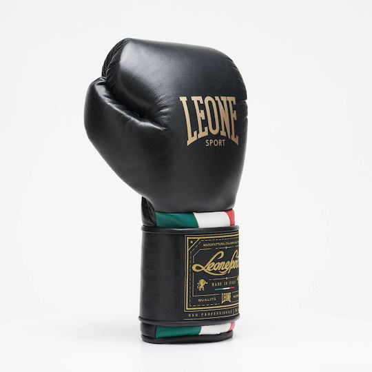 Leone Sport Orlando Tricolore Γάντια Πυγμαχίας Δερμάτινα για Αγώνα Μαύρα