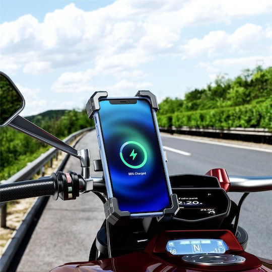 Kewig M22-Α Motorcycle Phone Mount with Adjustable Arm for Steering Wheel 3.5" to 7.0" for Bike/Bike with Qi Wireless Charging and Type-C