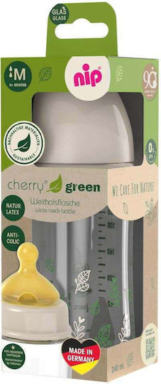 Nip Glass Baby Bottle Cherry Green Anti-colic with Rubber Teat for 0+ Months Green 240ml