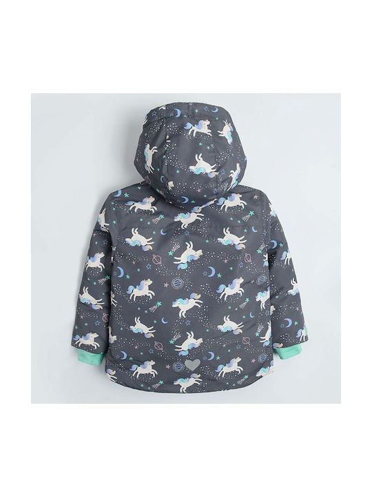 Waterproof Kids Sports Jacket short Windproof Hooded Gray