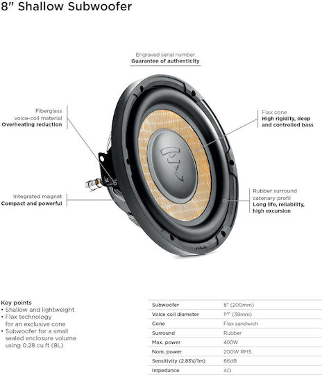 Focal P 20FSE Subwoofer Auto 8" 400W RMS