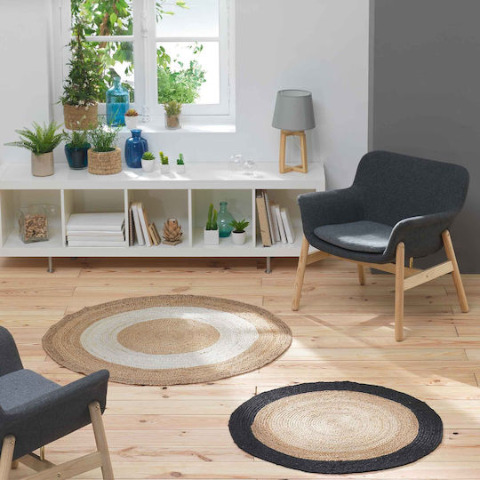 L-C Salem Covor Rotund de Vară din Paie Negru, Bej Φ90cm