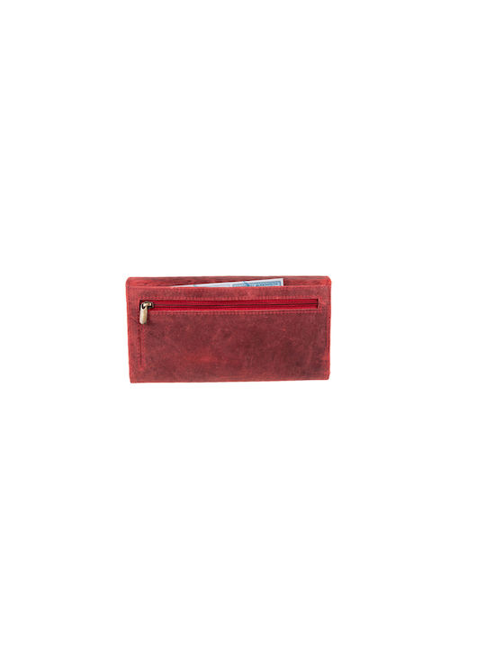 Fetiche Leather Large RFID Leather Zipper Wallet Red with ID & Card Windows 18.5x11cm