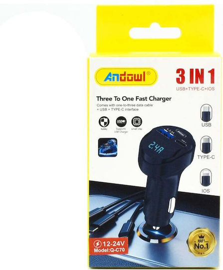 Andowl FM Transmitter Αυτοκινήτου Qc70 με Type-C