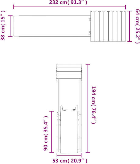 vidaXL Holzturm 232x64x194cm. für 3+ Jahre alt Jahre Braun