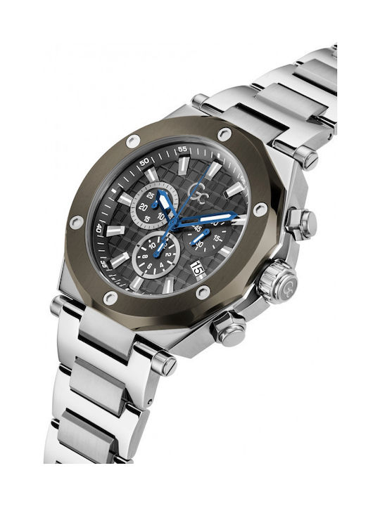 GC Watches Legacy Ανδρικό Ρολόι 44mm Χρονογράφος Μπαταρίας με Ασημί Μεταλλικό Μπρασελέ