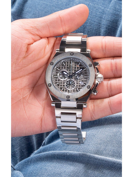 GC Watches Legacy Ανδρικό Ρολόι 44mm Χρονογράφος Μπαταρίας με Ασημί Μεταλλικό Μπρασελέ