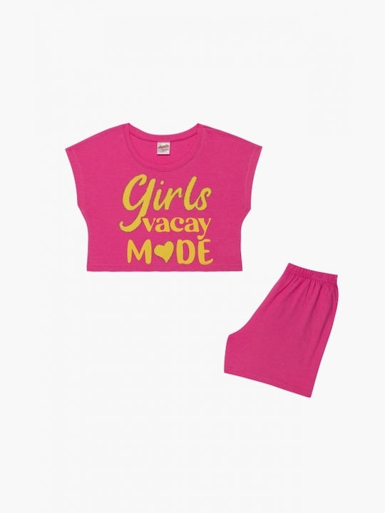 Minerva Set Top & Bottom Kids Summer Cotton Pyjamas Fuchsia