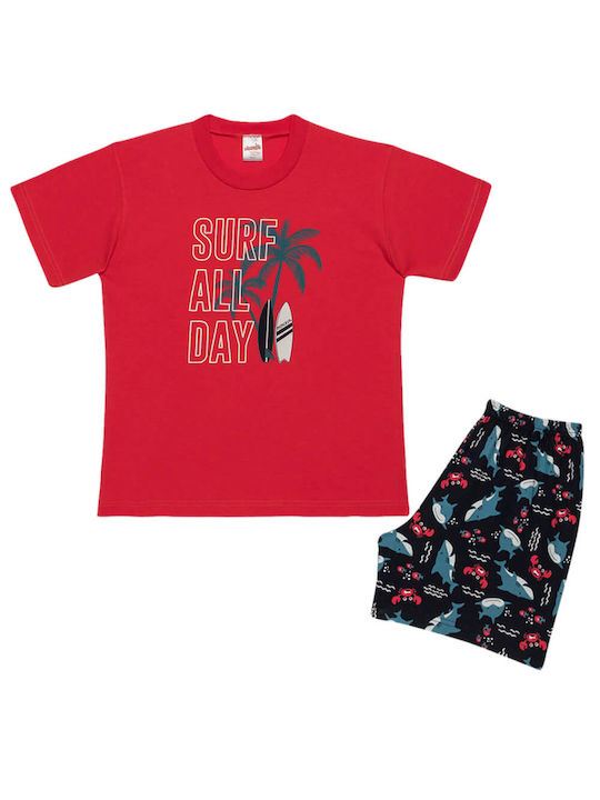 Minerva Set Top & Bottom Kids Summer Cotton Pyjamas Red