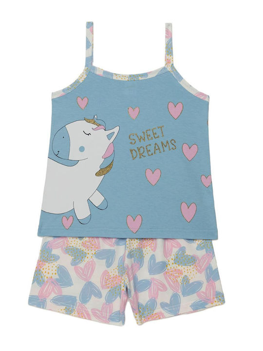 Minerva Set Top & Bottom Kids Summer Cotton Pyjamas Light Blue