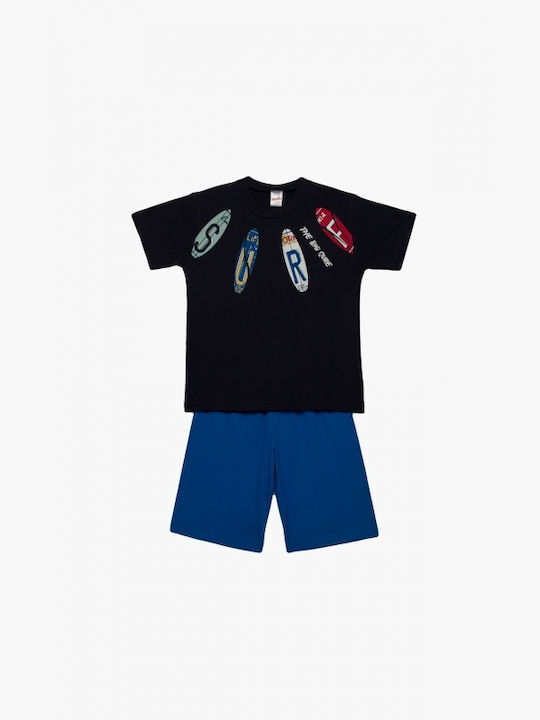 Minerva Set Top & Bottom Kids Summer Cotton Pyjamas Navy Blue