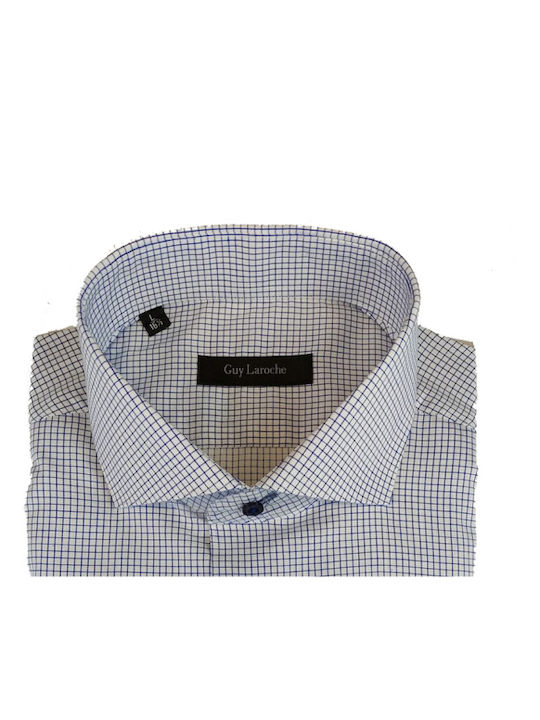 Guy Laroche Men's Shirt Long Sleeve Checked White