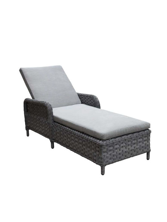 Deckchair Rattan Alicia with Cushion Gray 210x52x52cm.