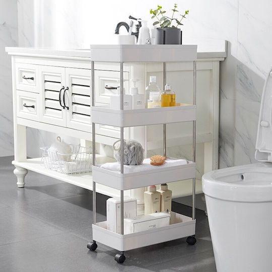 Factory XYX-202A Floor Bathroom Shelf Plastic with 4 Shelves 40x12.5x80cm White